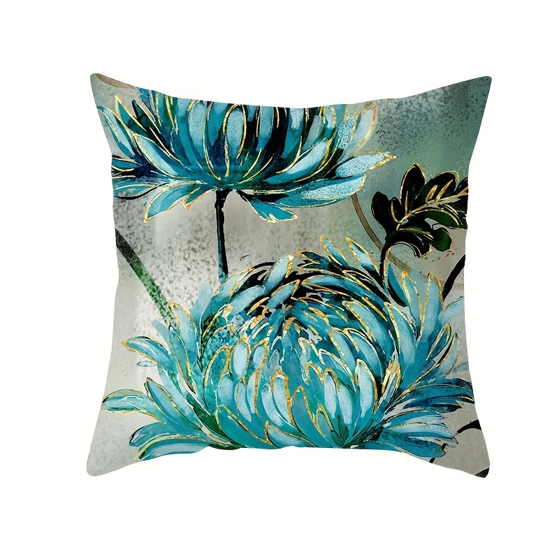 1pc blue flowers pillow pillow cover single side   covers polyester material pillow room decor home decor scene decor modern sofa throw pillow cover bedroom accessories no pillow insert details 6