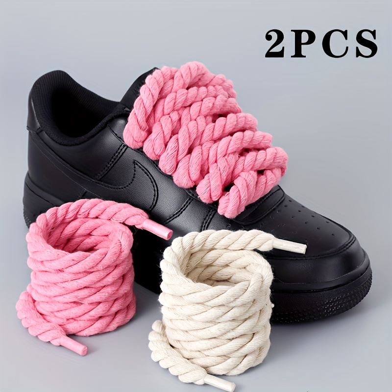 Two pairs of round 8mm/5mm solid color hand- thickened hemp shoelaces