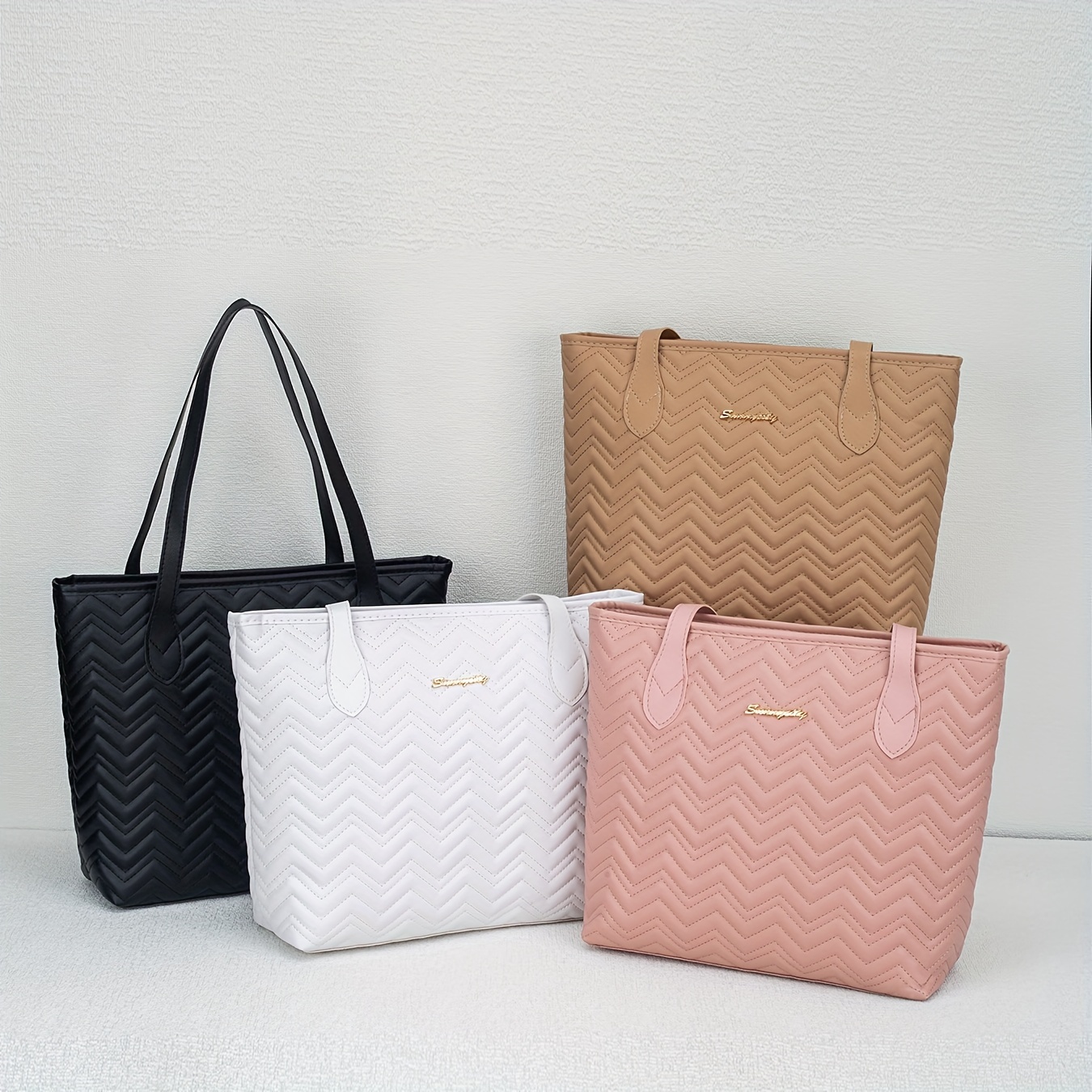

New High-end Large Capacity Handbag For Women With Wave Pattern And Embroidery Shopping Bag