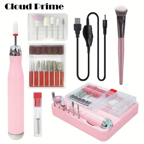 cloud prime 35000 rpm adjustable nail files 12 grinding heads usb powered portable manicure pedicure tool with brushed motor no battery needed durable plastic construction nail care accessories sleek beauty tool adjustable speed settings