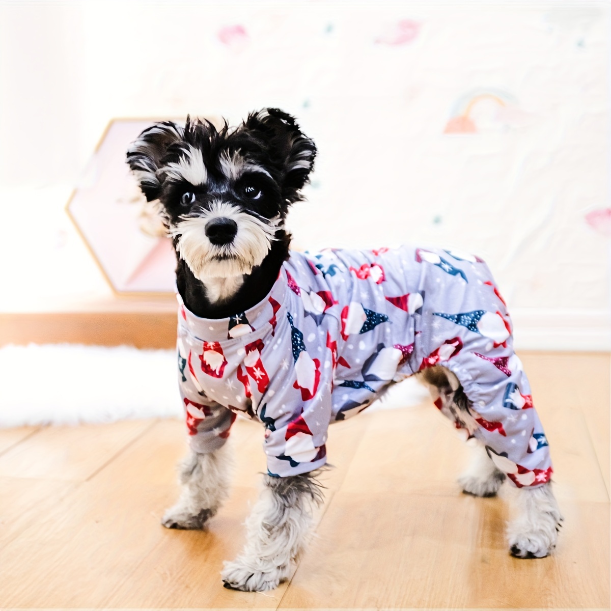 TEMU Printed Dog Pajamas - Cozy & Breathable Pet Jumpsuit For Small To Medium Breeds, All , Christmas, Puppy Outfits