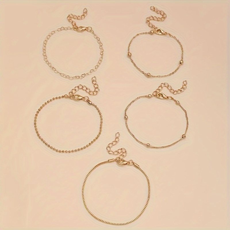 Set Of 5 Delicate Chain Bracelets Jewelry