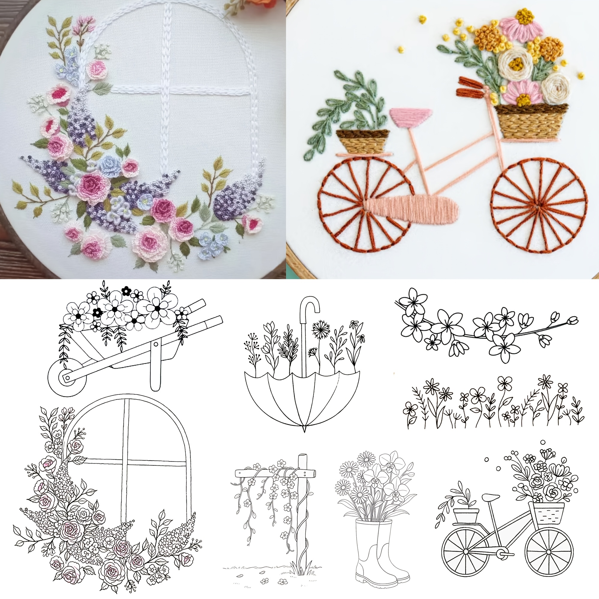 TEMU 7pcs Water-soluble Self-adhesive Flower Embroidery Pattern Set Kit, Washable Floral Embroidery , Suitable For Knitwear, Denim, And Sweatshirts