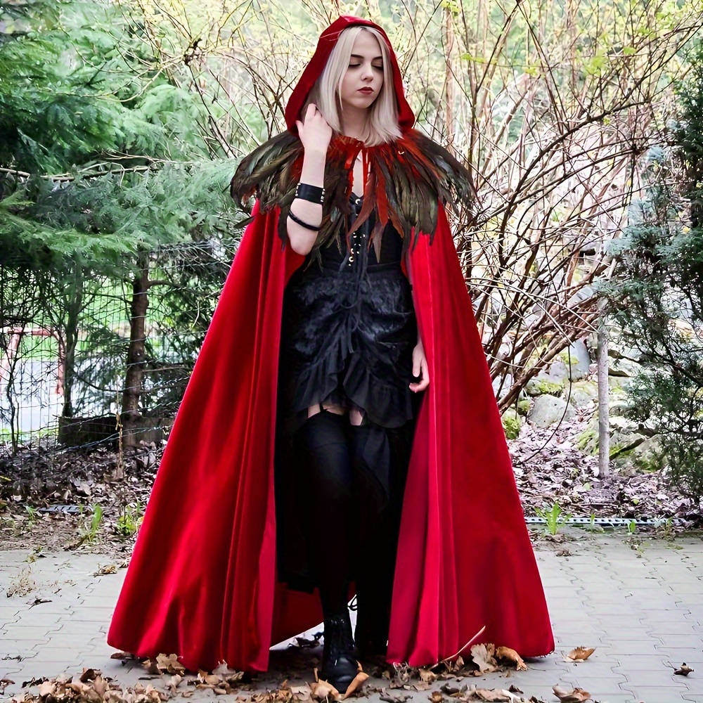 Adult Velvet Cape With Hood - Gothic Cloak For Halloween & Renaissance (67", Multiple Colors)