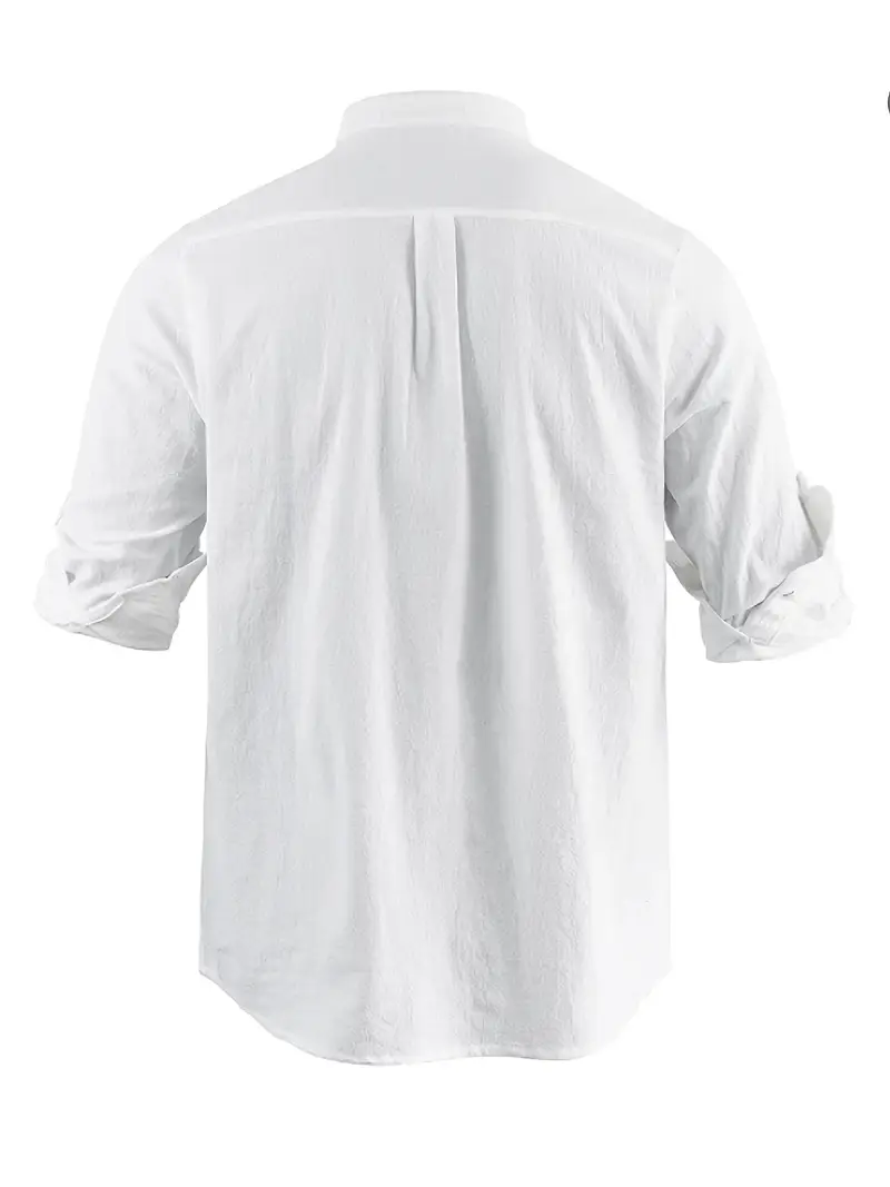 ανδρικό καθημερινό βαμβακερό λινό πουκάμισο με μακριά μανίκια - καλοκαιρινό μονόχρωμο με στάμπα γιακάς, διαπνέον & ελαφρύ, διαθέσιμο σε μεγάλα μεγέθη, μαύρο λεπτομέρειες 17