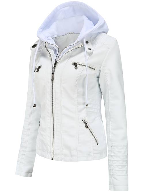 neues 2-teiliges damen-kunstleder-jacken-set mit abnehmbarer kapuze, frühlings-/herbst-kunstleder-oberbekleidung, freizeitjacke im vintage-stil, motorradjacke, winddichte kunstleder-motorrad-bikerjacke für damen, vintage-pu-motorradmantel mit abnehmbarer kapuze, für freizeit, arbeit, partys