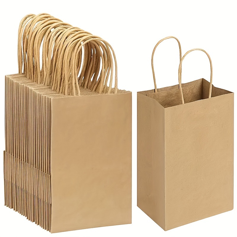 

50pcs Brown Kraft Paper Gift Bags With Handles - 8.3x3.2x5.9" - Birthday, Wedding Favors, Small Business Shopping & Crafts