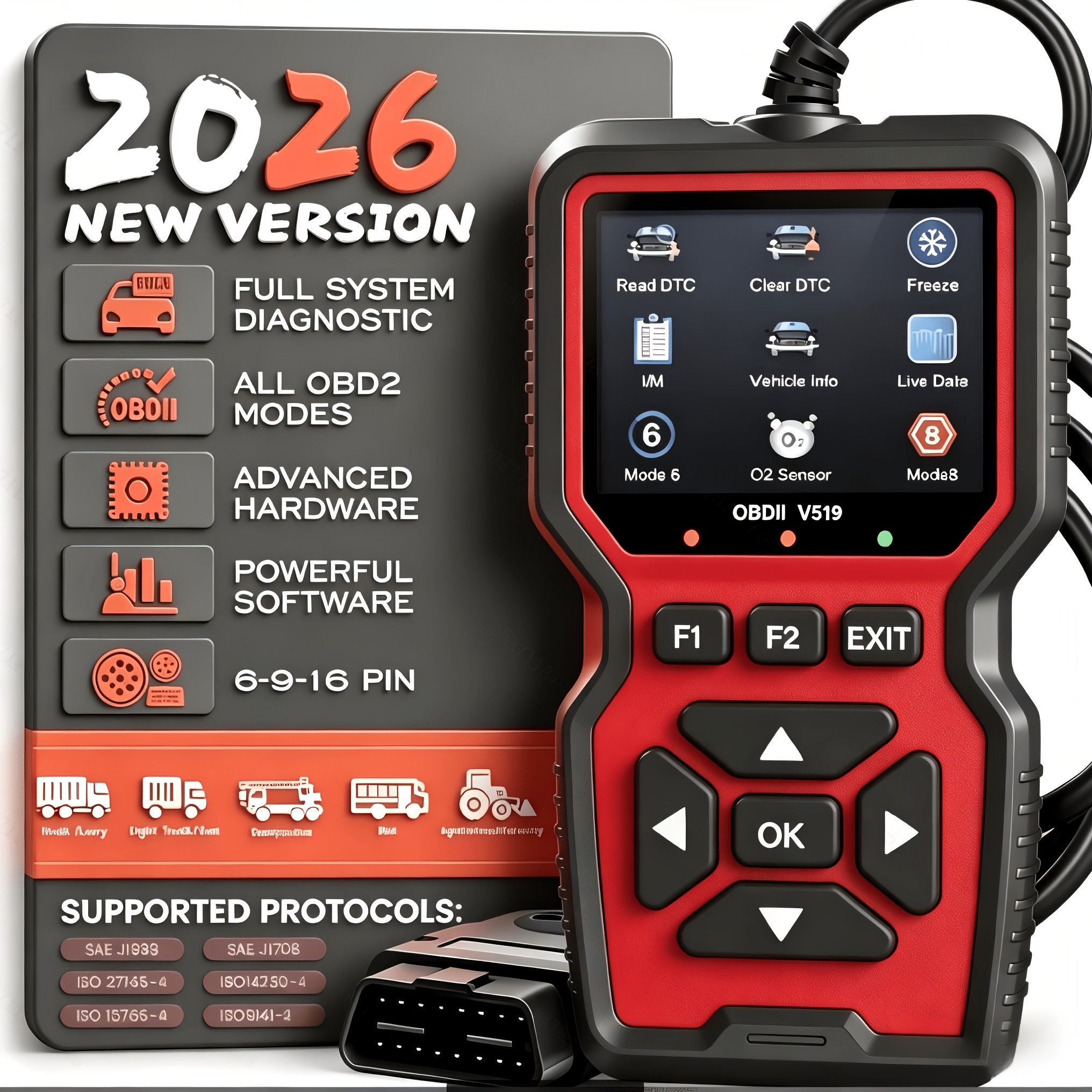TEMU 2026 Nieuwste Verbeterde OBD II - Professionele Automotive Diagnostische Tool, Ondersteunt Real-Time , Foutcodes, DTC Bibliotheek, Batterij