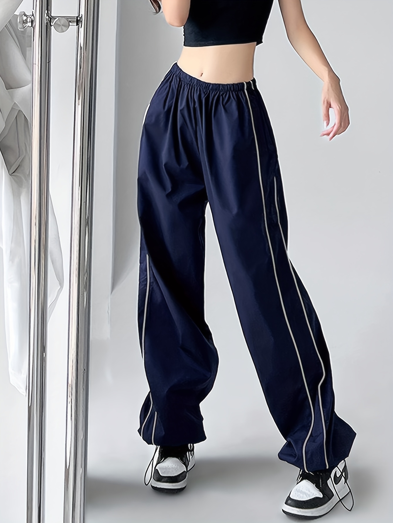 womens y2k wide leg parachute pants striped Temu