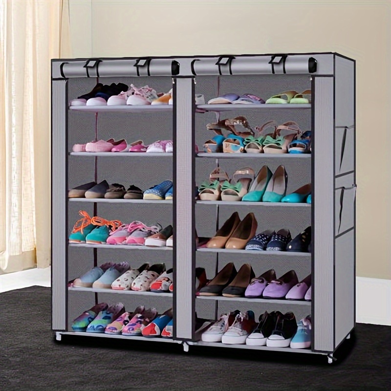 

6-row 2-line 12 Lattices Non-woven Fabric Shoe Rack Gray