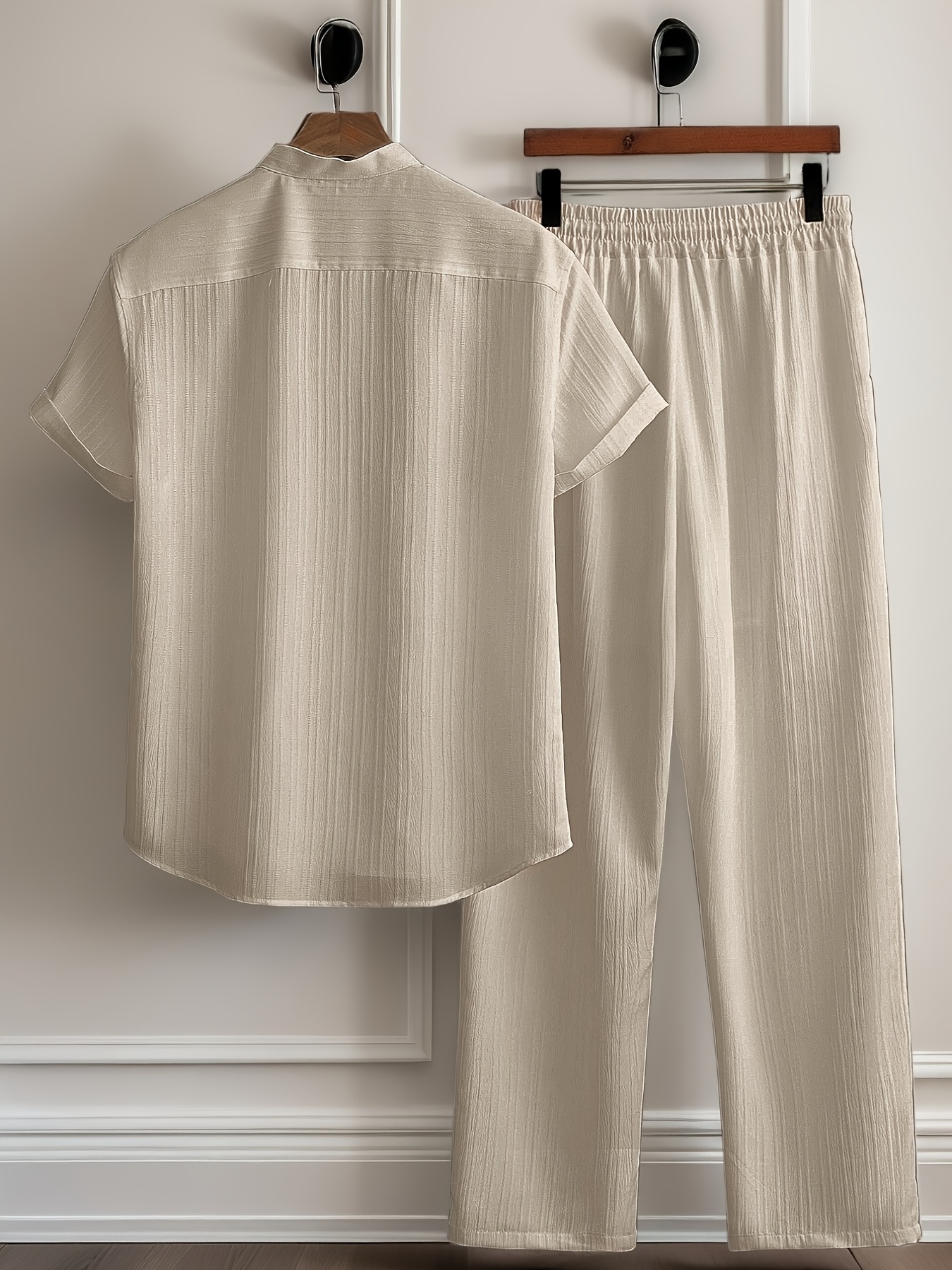 Short Sleeve Shirt + Drawstring Pants 2pcs Set Breathable Casual Outfit Suitable for Beach Vacation Party