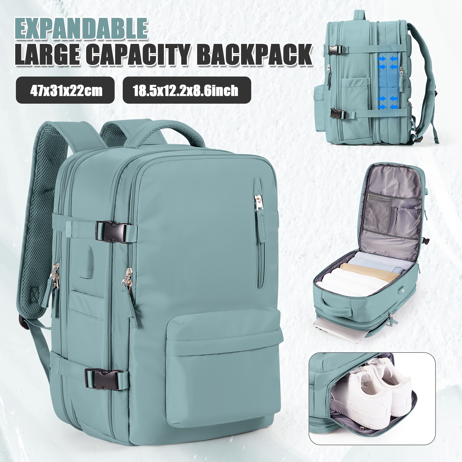 TEMU Sac de Cabine Extensible, Sac à Dos de Voyage, Sac à Dos pour Avion Sous le Siège, Approuvé Ryanair/EasyJet, Adapté aux Compagnies Aériennes