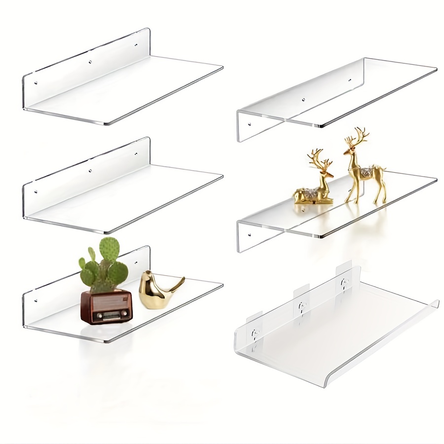 1 2pcs classic acrylic wall shelf 1 inch thick multifunctional storage rack no drill book organizer   decor no   details 3