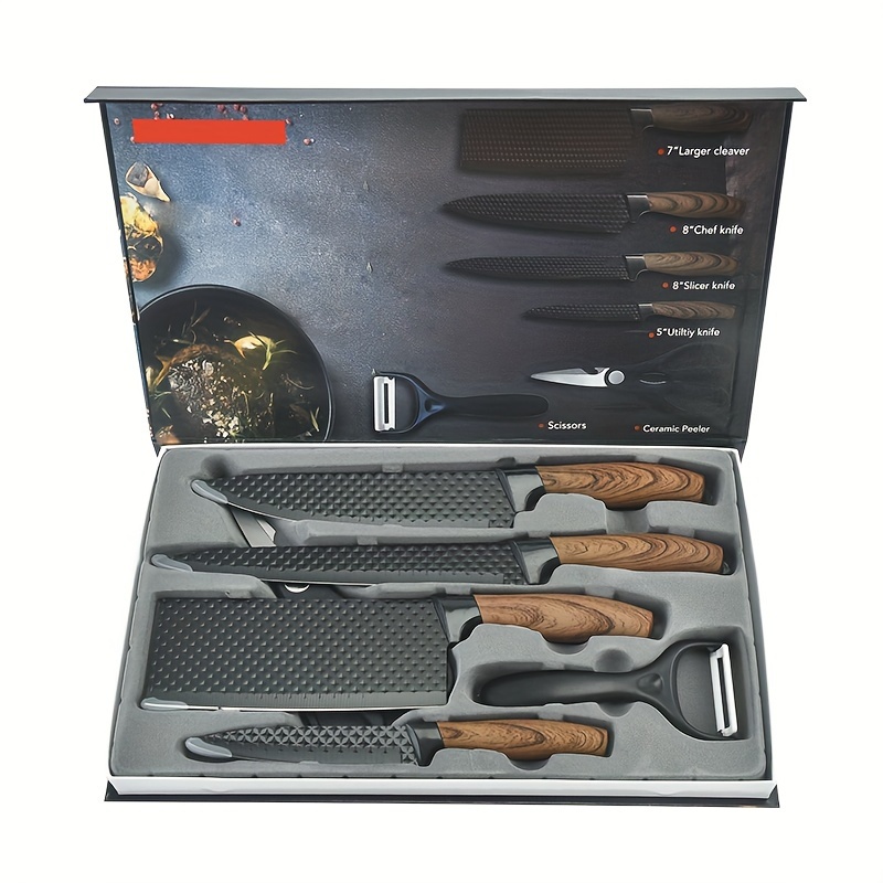 TEMU 6pcs , Kitchen Knife Set Stainless Steel Knife, Kitchen Knife, Watermelon Knife, Fruit Knife, Chicken Bone Scissors, Etc., Essentials, Father's Day Day Gifts, Party Gifts, With Gift Box