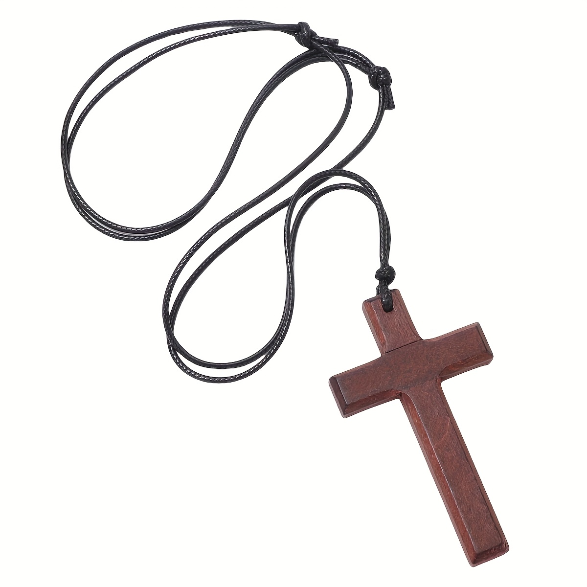 1pc Natural Wood Cross Pendant Necklace for Adjustable Pullable Cord,  Large Christian Faith Symbol */*wood Religious Jewelry Gift for E