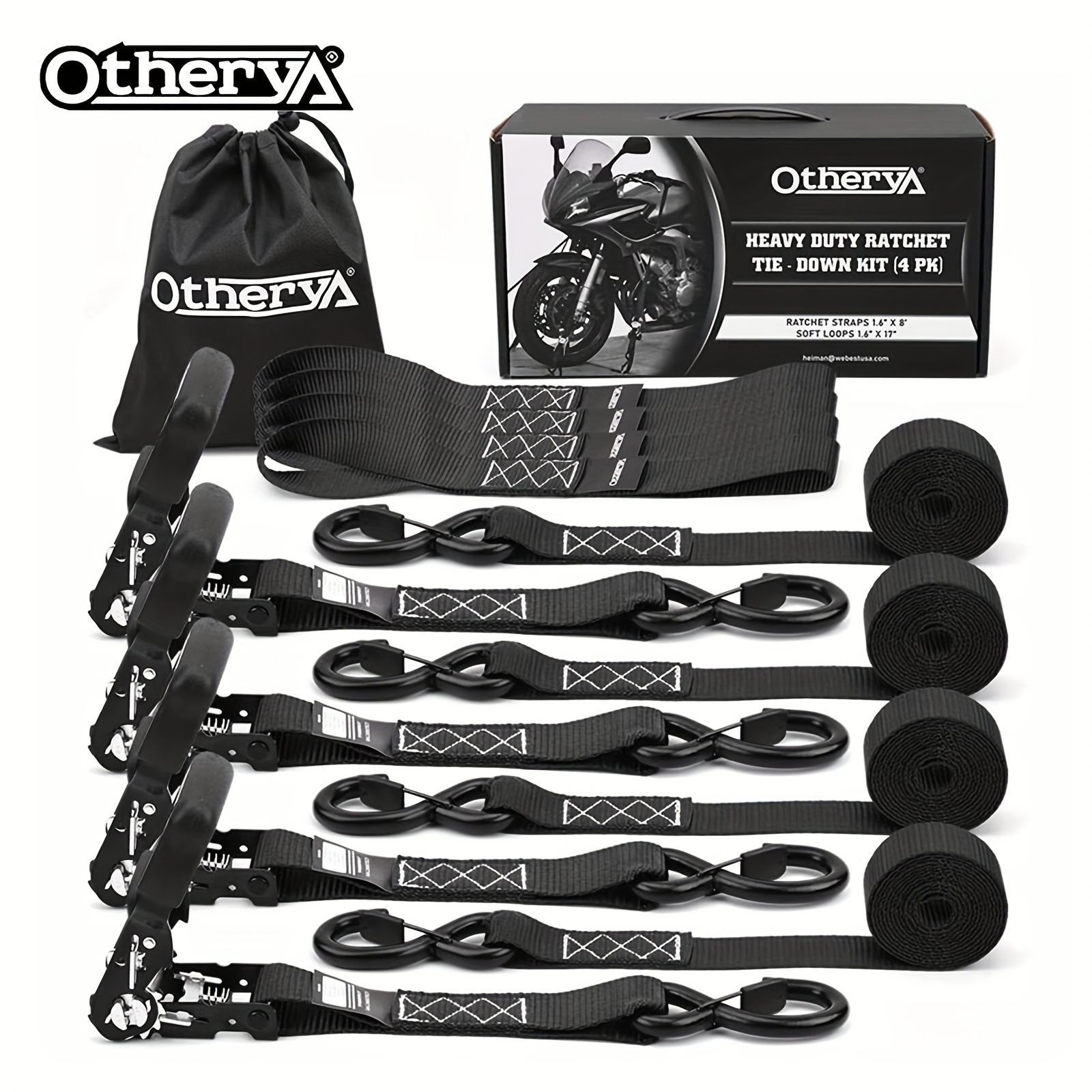 

Otherya Tie Down Strap Ratchet Tie Down Straps - 1.6" X 8 Ft 5208 Lb Strength - Cargo Straps For Securing Motorcycle, Kayak, Truck, Trailer And Boat Lawn Equipment- Includes 4 Soft Loops