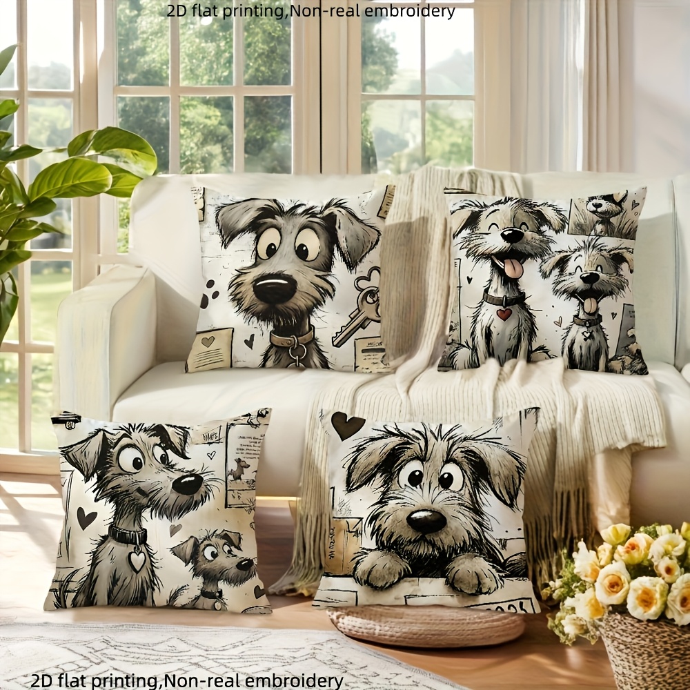 4pcs Of Cartoon Dog Pattern Pillow Covers, Made Of Polyester Fiber, Double-sided Printing, Pillow Inserts Not Included. Suitable For Be On Living Room Sofas, Bedroom Headboards