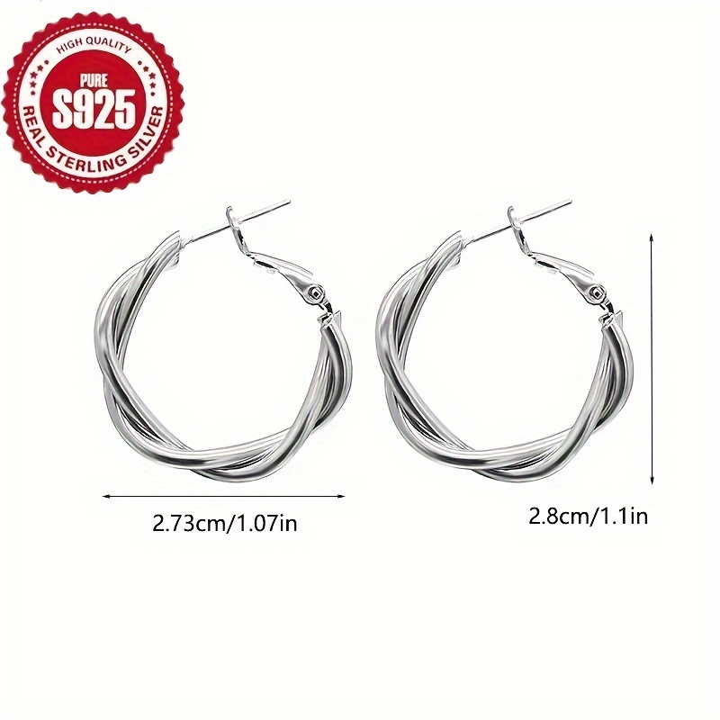 

1 Pair 925 Sterling Silver Twisted Hoop Earrings, Fashionable , Perfect Gift For Girlfriend, Wife, Sister, Birthday Party Jewelry, Wear, No Gemstone, Copper Body, 925 Silver Ear Post