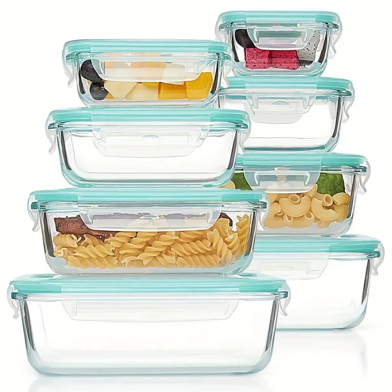 8pcs set of glass fresh keeping box food storage container leak proof sealed lid lunch box suitable for microwave ovens ovens refrigerators and dishwashers Product details 2