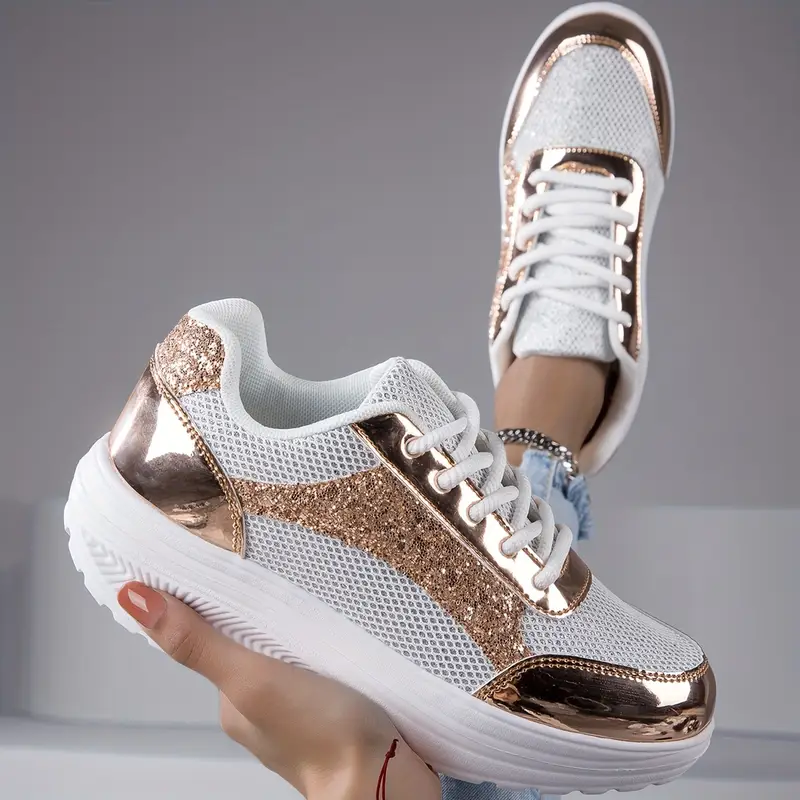 Sneakers Donna Bianche Con Plateau - Scarpe Da Ginnastica Leisure Con Strass - Foto 9