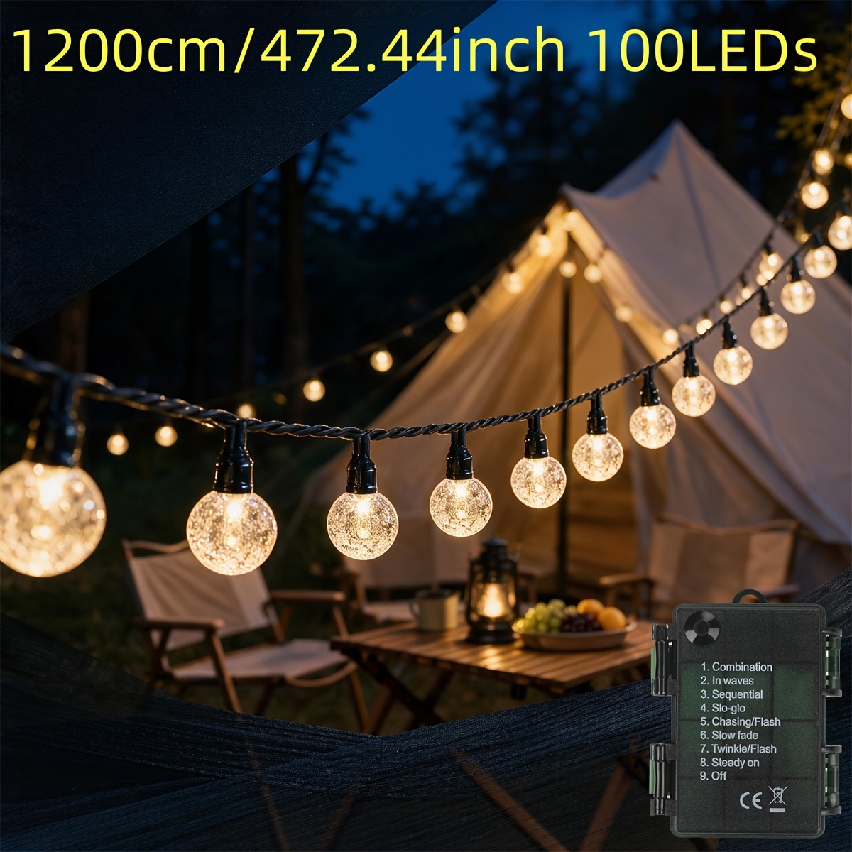 TEMU Ampoules 100/50/20, Guirlande Lumineuse Intelligente, Boule à Bulles avec Boîtier à Piles, Alimentée par Boîtier à Piles ( Pile), 8 d'Éclairage,