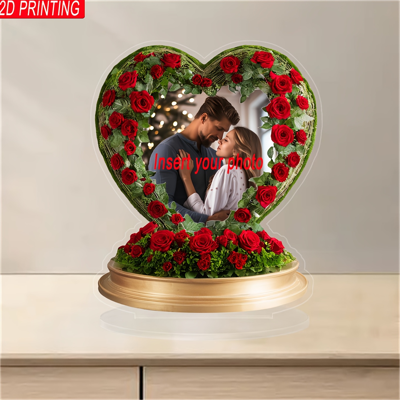 

2d Flat 1pc Customized Photo Heart-shaped Rose Couple Acrylic Display Frame - Ideal Transparent Crystal Decoration For Romantic Like Valentine's Day, Graduation, Anniversary, Birthday