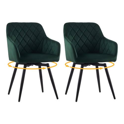 set of 2 swivel dining chairs featuring velvet upholstery armrests and metal legs ideal for a bedroom vanity desk without wheels suitable for kitchen or for home office living room use