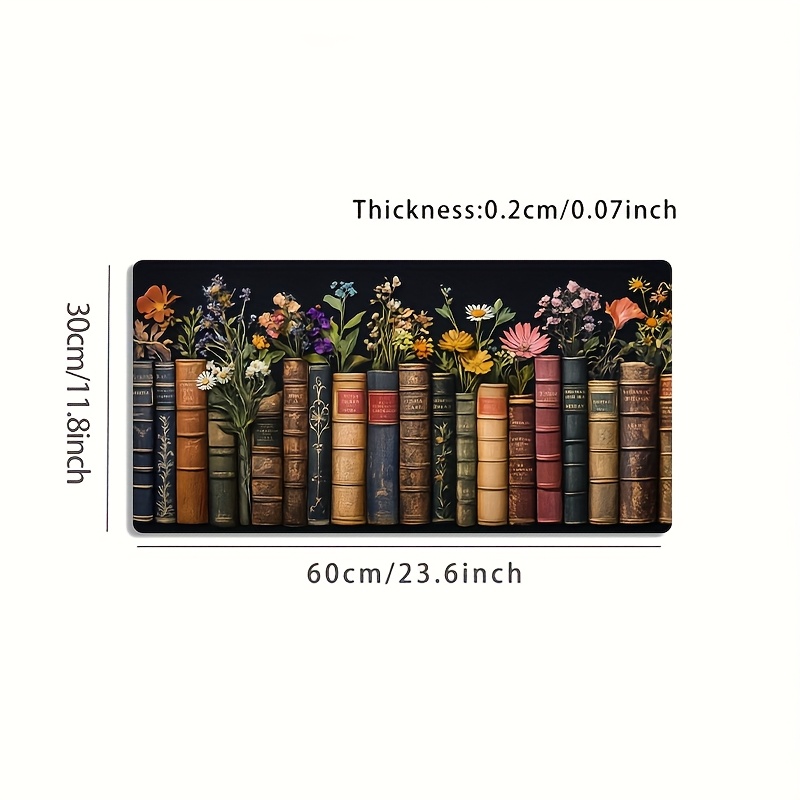 TEMU Tapis de souris de jeu Esports 1 pièce, grand format, avec un motif combiné de livres et de fleurs , doté d'une base en caoutchouc. tapis de