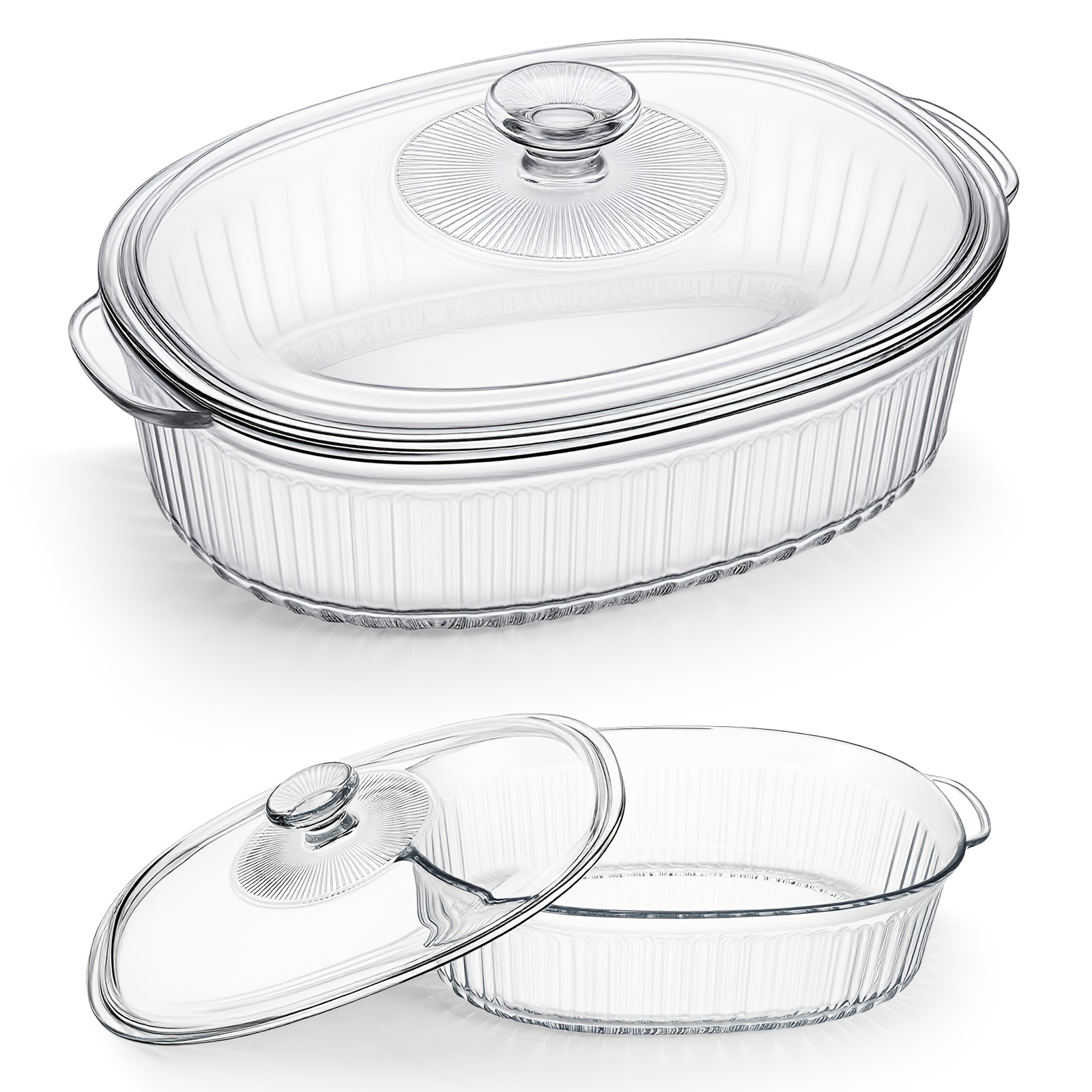 1 Transparent Oval Glass Bowl (with Lid) Capacity: 2800 Millilitres Ideal For Cooking Fish, Salads And Pasta Suitable For Hot And Cold Foods Dishwasher-safe Baking Dish, Glass Baking Dish, Kitchenware