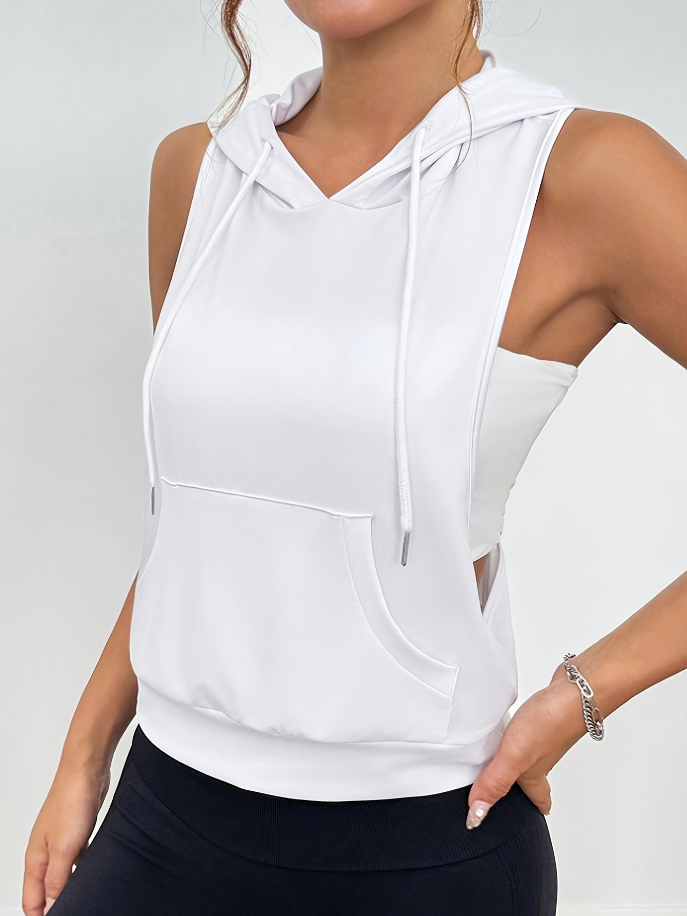 womens white sleeveless hoodie stylish athletic pullover