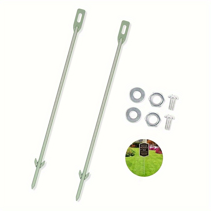 

2-pack Yard Lawn Stakes Metal For Outside Ground, 16.5” Long 0.3” Sign Holder Stand Waterproof & Wind Resistant Mount & Bracket For Camping & Plant Support Indoor Or Outdoor, Hardware Included - Green