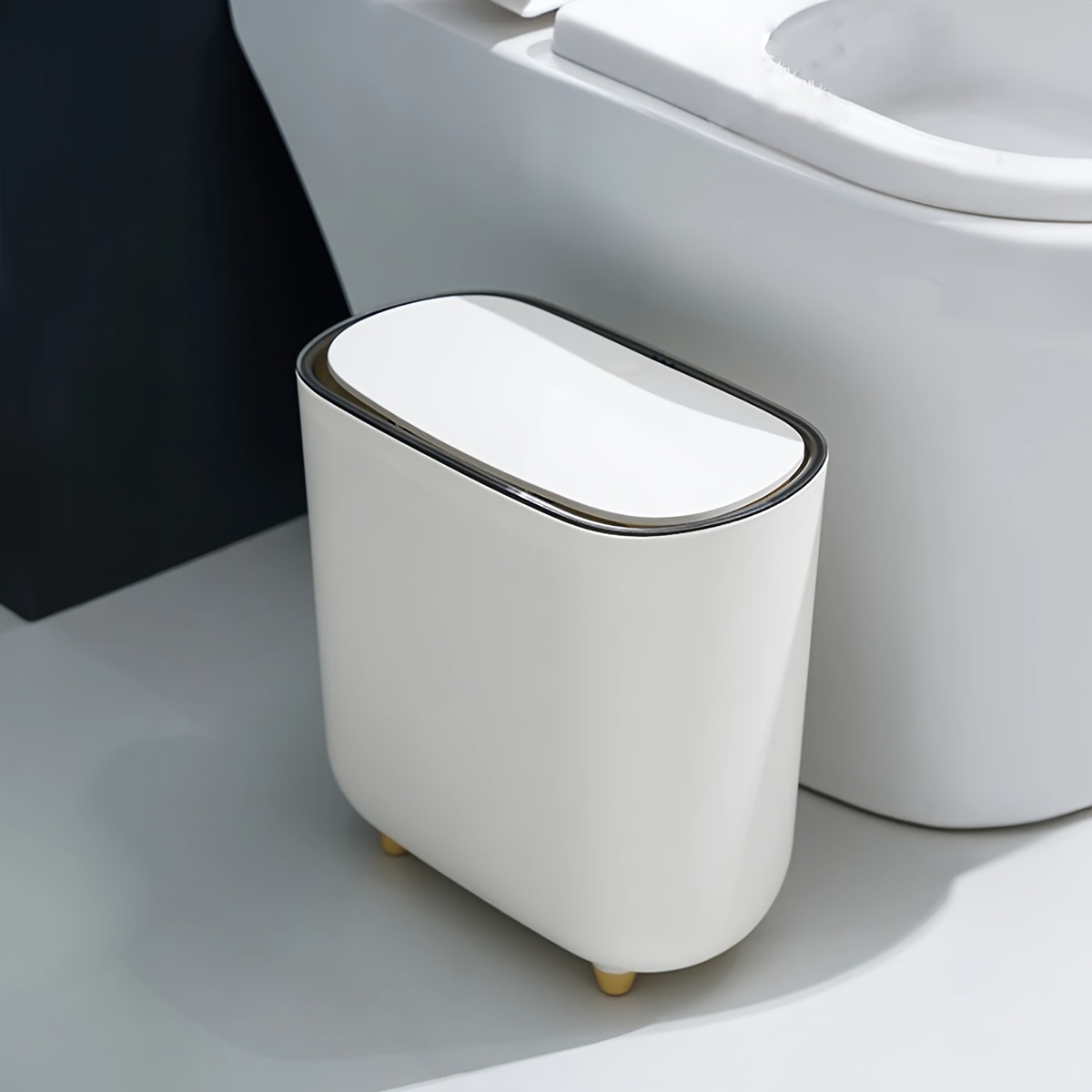 bathroom narrow shape trash can toilet side   with lid kitchen odorproof trash bin covered trash can wastepaper basket 2