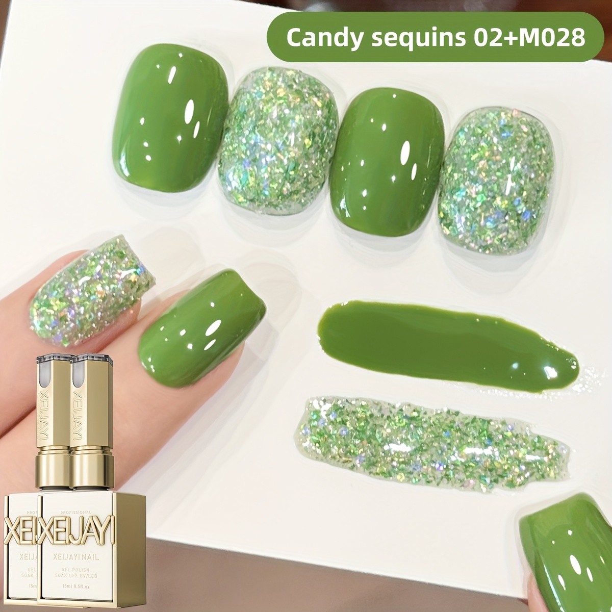 Image of Xeijayi Magnetic Holographic Nail Gel Polish - /led Suitable For & Salon Use, 2 Colors Glitter & Magnetic Soak-off Gel, -free Magnetic Sequin For Diy Nail Art, /led Compatible For Women