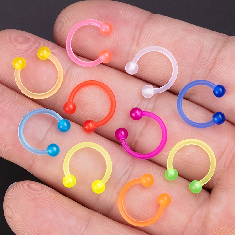 Image of 10 Glowing Horseshoe Nose And Septum Rings, Versatile Hypoallergenic Body Piercing Jewelry