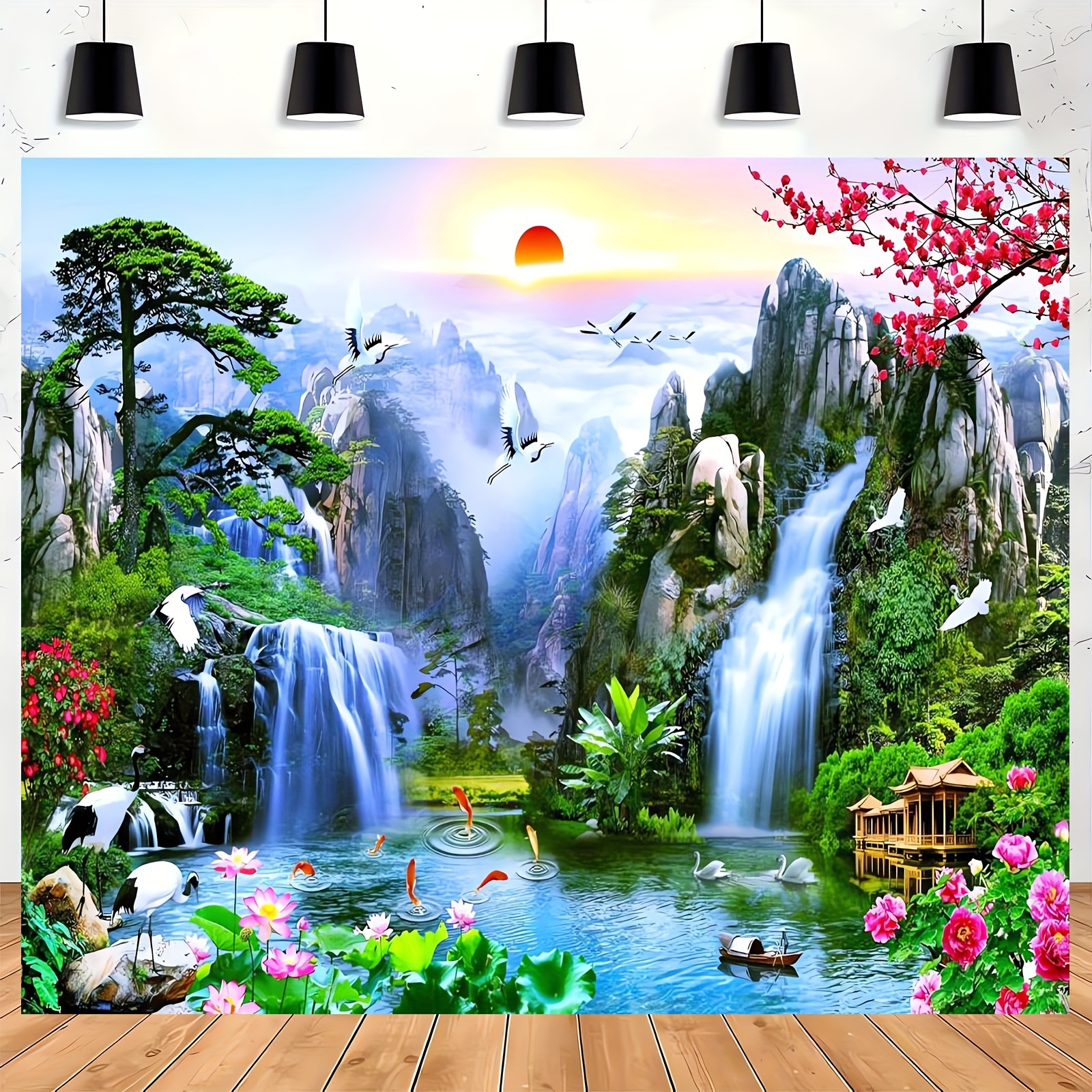 Large Fabric Wall Tapestry Enchanted Waterfall And Landscape_voghion.com