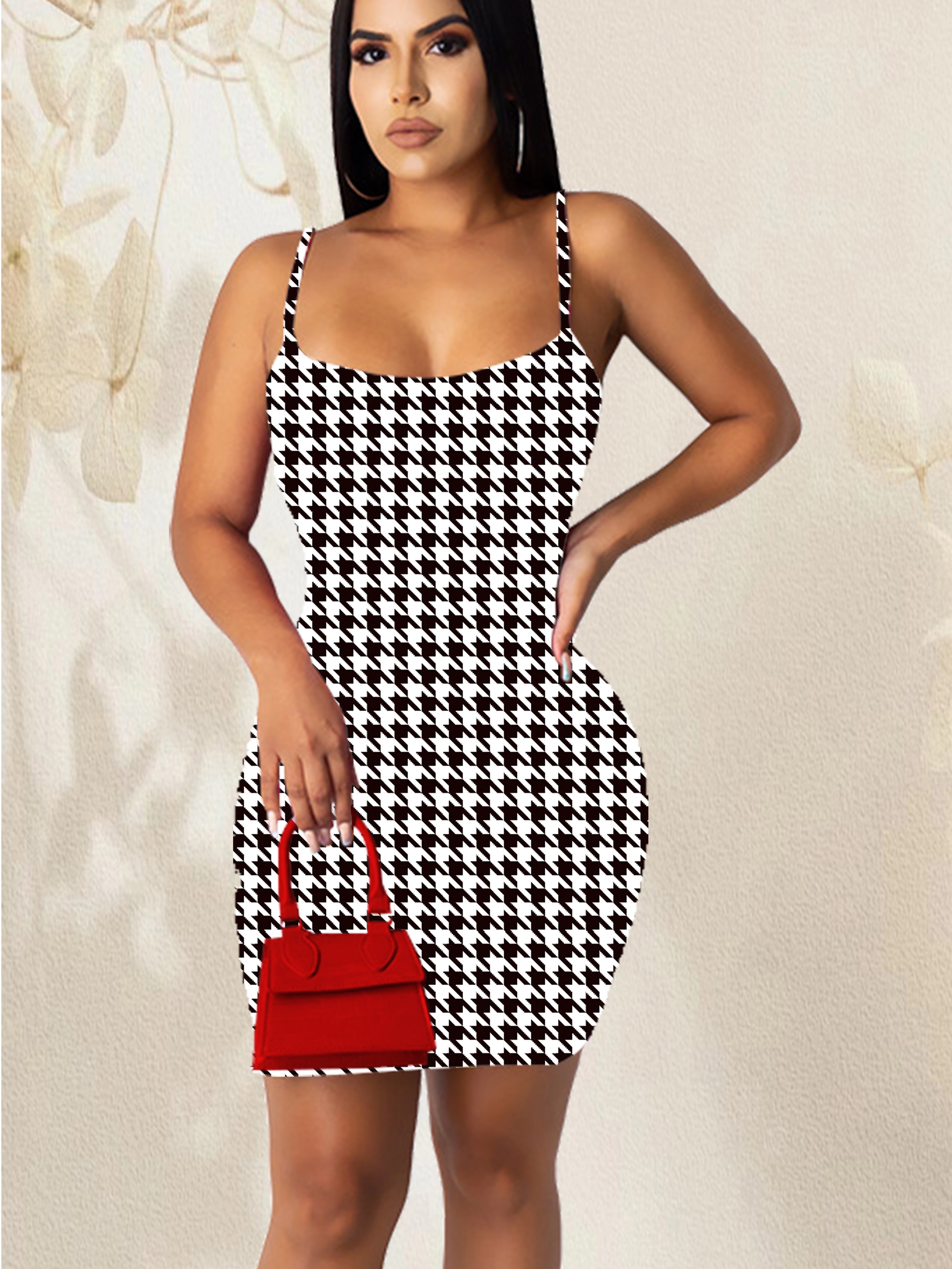 Houndstooth Print Sleeveless Tank Dress, Stylish V Neck Dress For Fall &  Winter, Women's Clothing