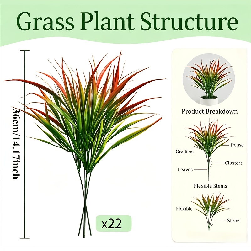 TEMU 22pcs Set Of Artificial Plants Outdoor Fake Grass Anti-uv Simulation Outdoor Plants, Simulated Green Branches And Leaves Bush, Suitable For