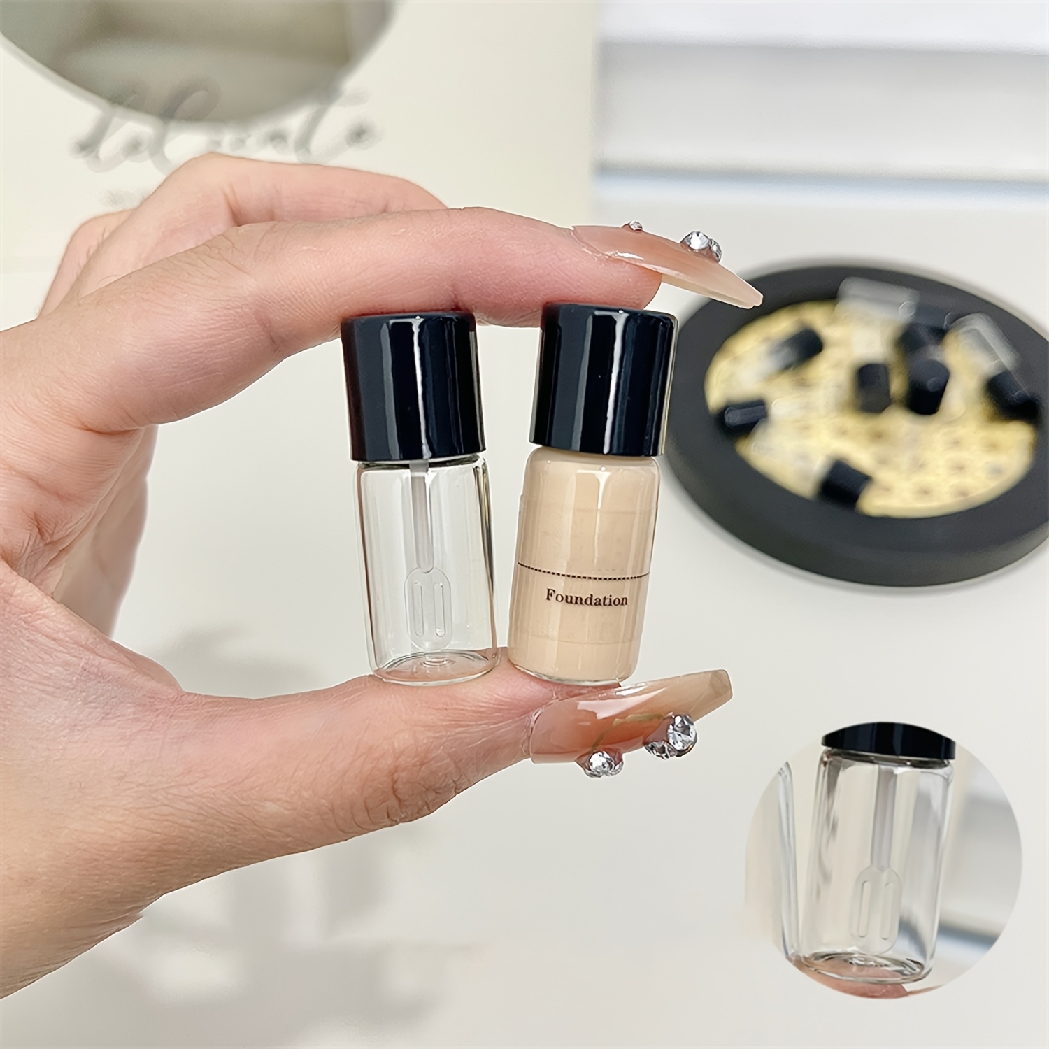 

2pcs Portable Travel Foundation & Concealer Dispenser Set - Hypoallergenic, Refillable Glass Bottles With Black For Liquid Foundation, Concealer, Serum, Lip Oil - Leakproof & Design, Sample Size