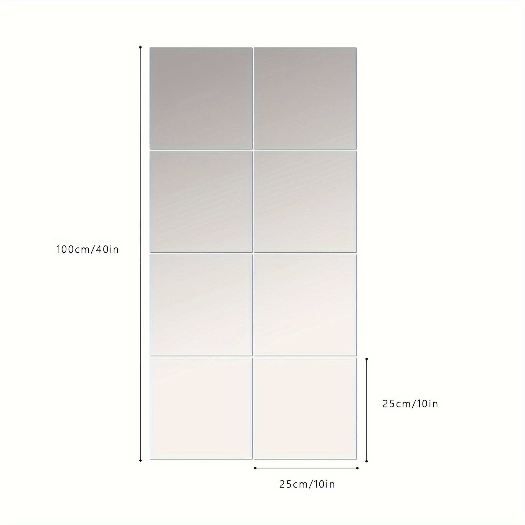 E-shop Ganzkörperspiegel für Wände, 10x10in 8 Stück Acryl-Plexiglasspiegel Wandmontierter Ganzkörper-Rahmenloser Spiegel Make-up Großer Langer Spiegel