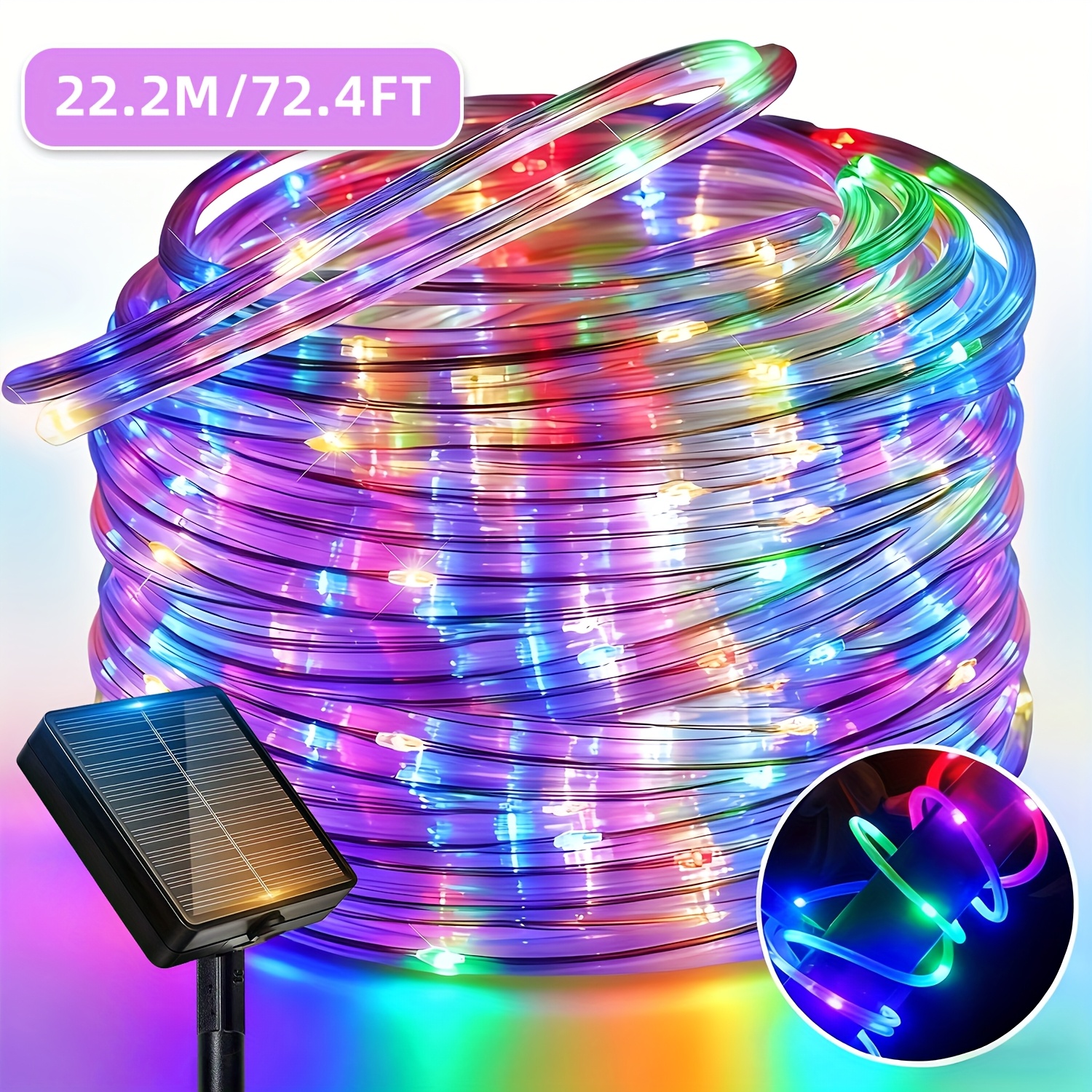E-shop 1er Pack Solar Lichterkette für Außen, LED Lichterkette, 12 Beleuchtungsmodi, IPX4 Garten Dekorationslicht, Blinkende Außenleuchtestrippe
