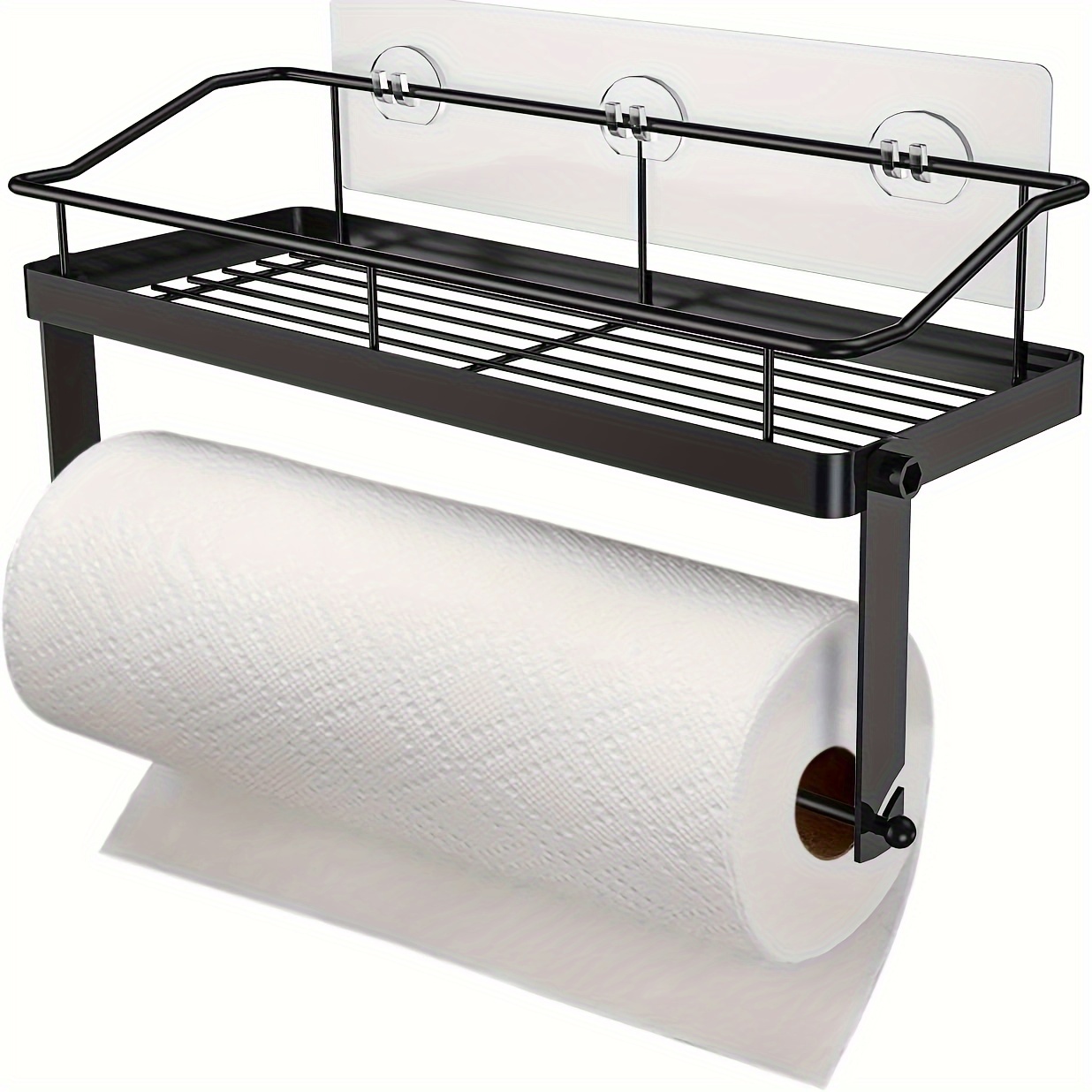 

Porte-serviettes en acier inoxydable avec étagère - Fixation murale, Support adhésif sans perçage pour cuisine et salle de bain, Barre détachable, Panier de rangement multifonctionnel