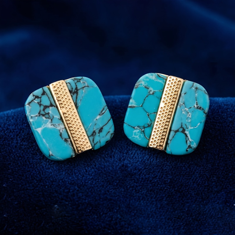 Women's Bohemian-Style Square Faux Turquoise Earrings