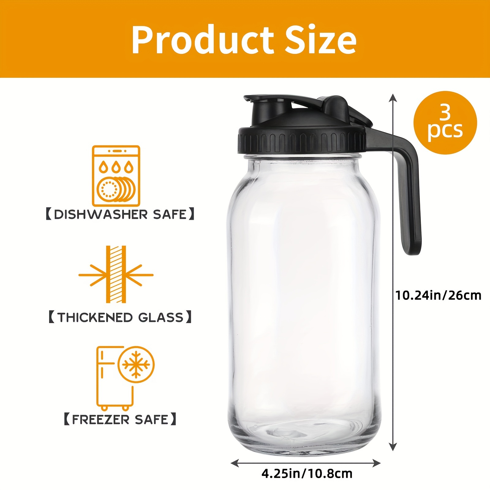  2 3 4pcs 64oz glass jar for outside half gallon glass pitcher with airtight lid water jug milk container for fridge heavy duty wide mouth mason jar for iced tea cold brew details 2