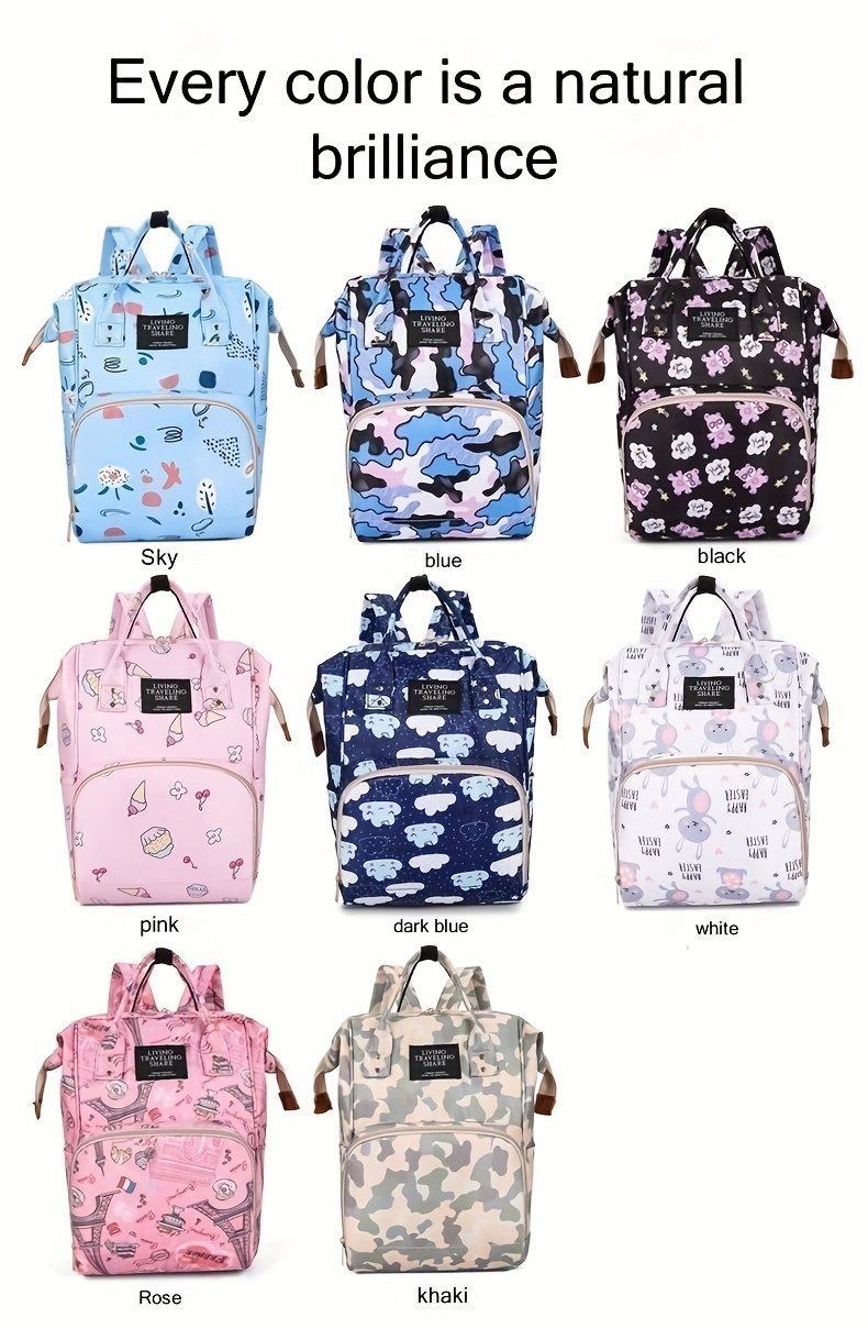 Mochila y Bolso Maternal Multifuncional de Gran Capacidad | Estampado Lindo, Tela Oxford, Color Mezclado, Bolso de Espera para Madres Expectantes