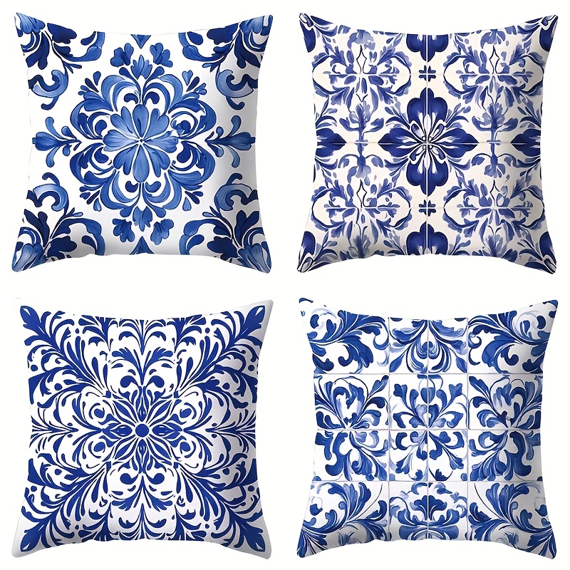 TEMU 4 Pezzi Set, Federe in Stile Porcellana con Motivo Geometrico, e Confortevoli, Esteticamente Piacevoli e Pratiche. Adatte per Letto, , Esterno e