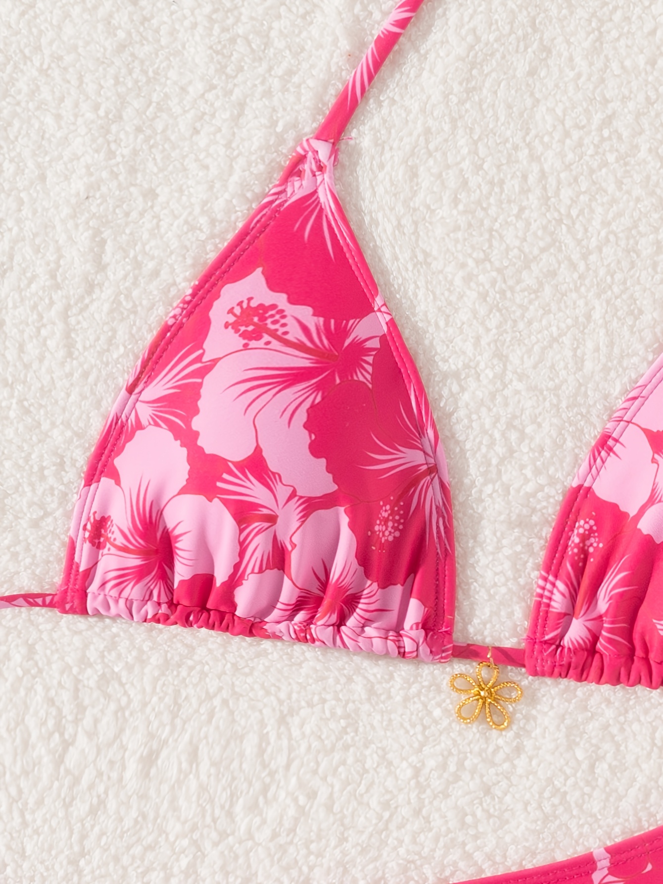 Easter-Themed Red & White Floral Print Bikini with Adjustable Lace-Up Straps - Stretchy V-Neck Swimsuit for Women, Perfect for Beach or Poolside, Beachwear Essentials|Vneck Swimsuit|Stretchy Fabric