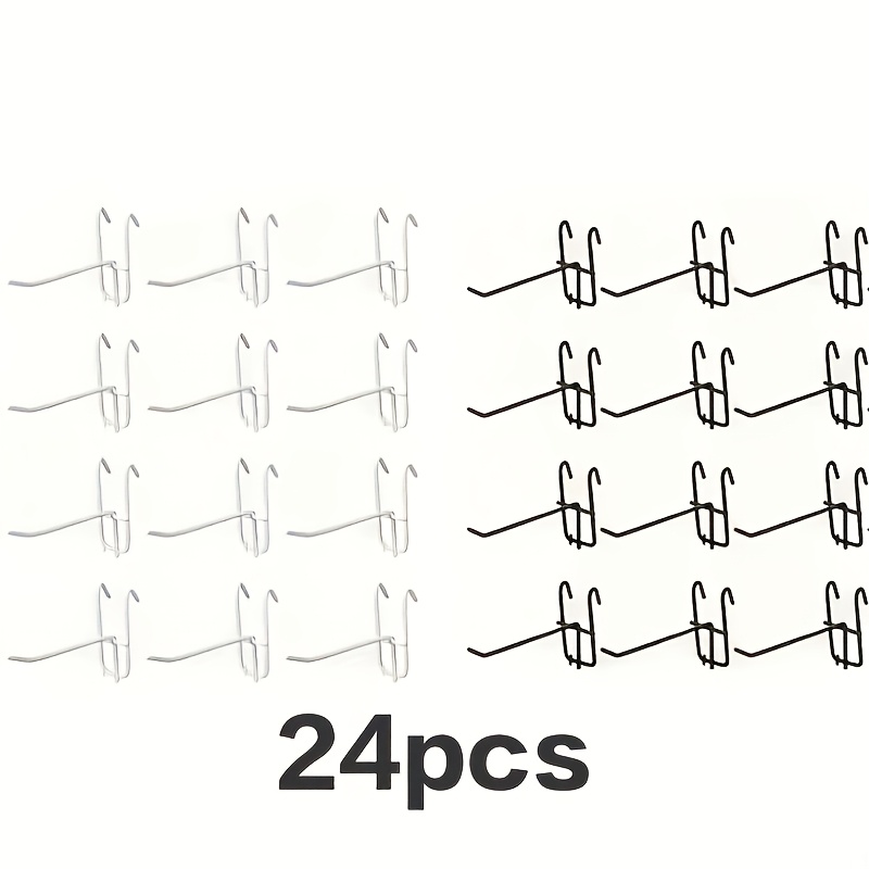 TEMU 24pcs Of Metal Grid Hooks, White And Black Pegboard Hooks, Multifunctional Display Rack Hooks, Practical Hooks Suitable For Hanging Home