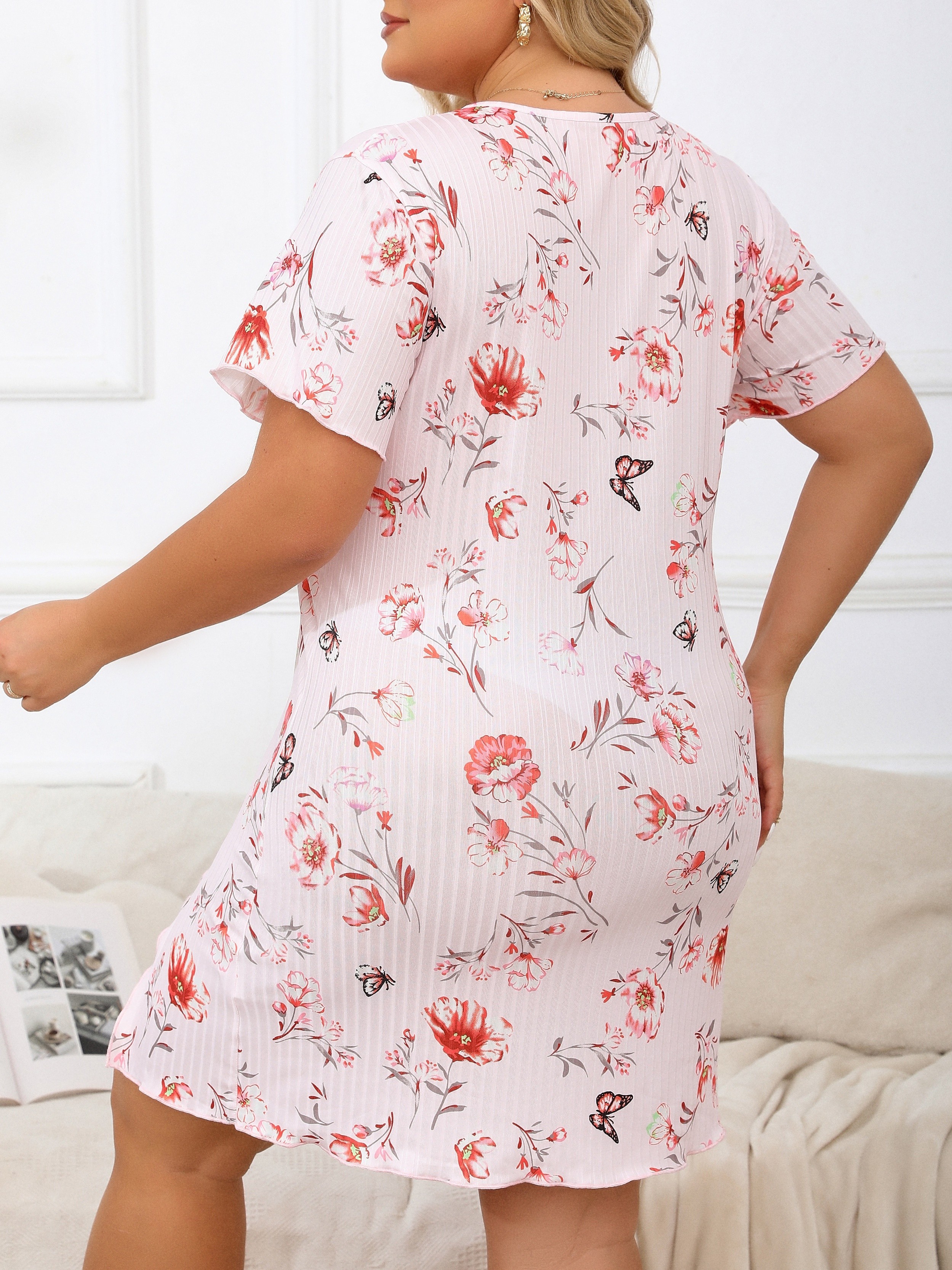 plus size floral print lettuce edge decorative - Temu Germany