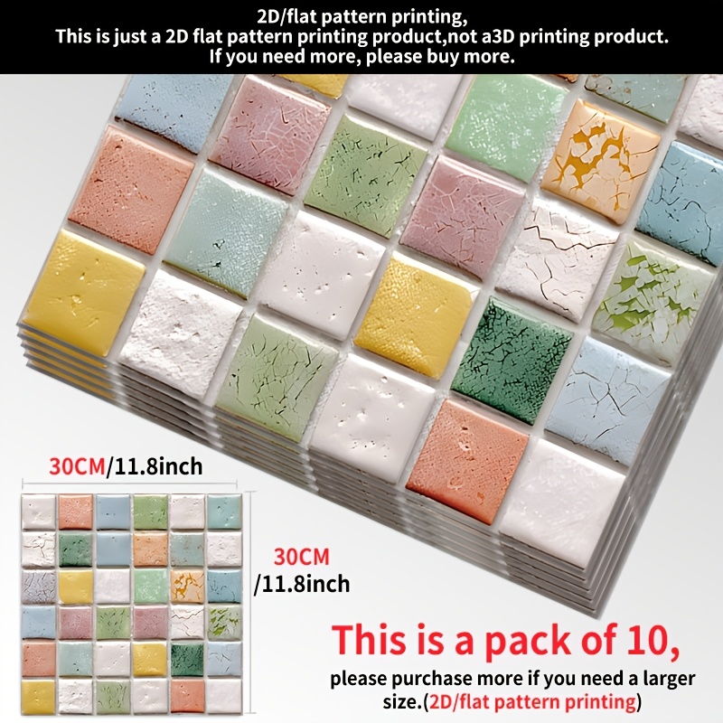 TEMU 10 piezas de pegatinas de vinilo autoadhesivas 2D de 11.81X11.81 pulgadas, colores macaron (rosa/verde/azul//), diseño de baldosas cuadradas con