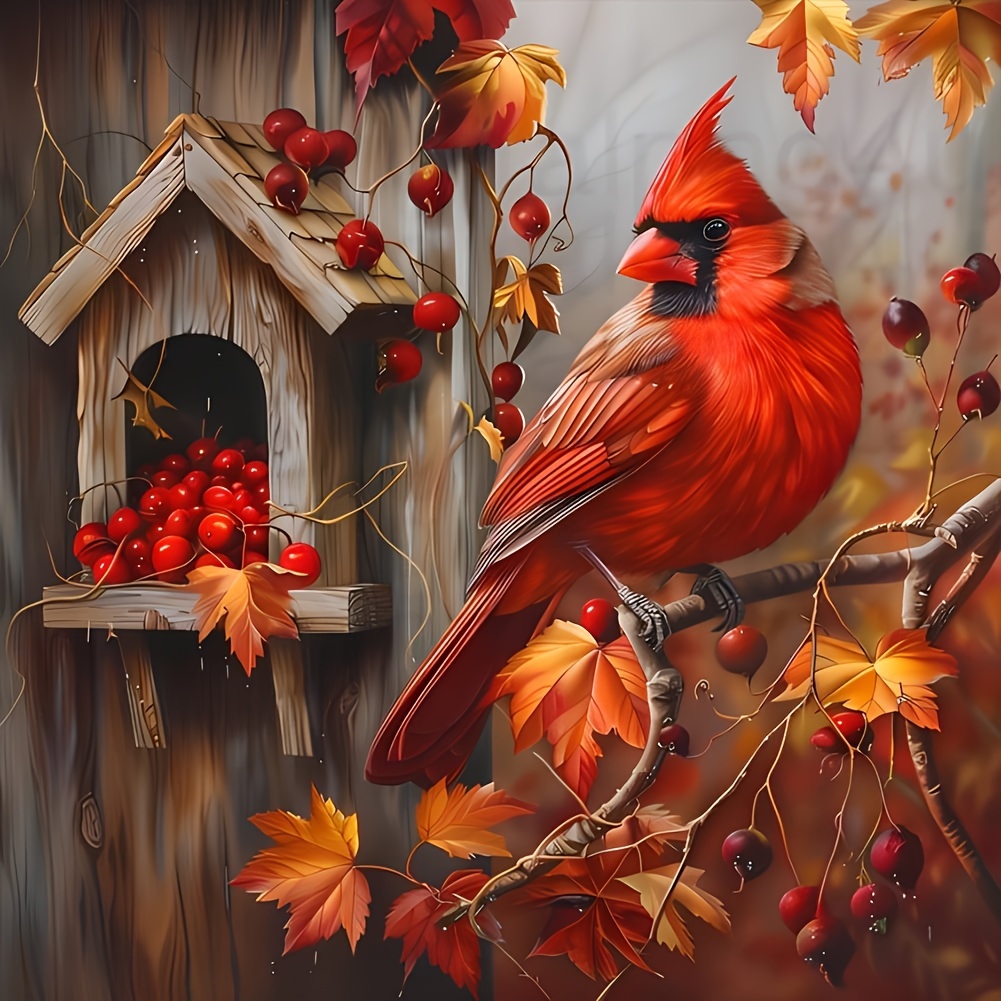 

Animal Diamond Painting Kit: Red Bird On Branch With Berries - 5d Diamond Art Kit For Home Decor - Suitable For Diy Enthusiasts - Includes Acrylic (pmma) Diamond Shapes